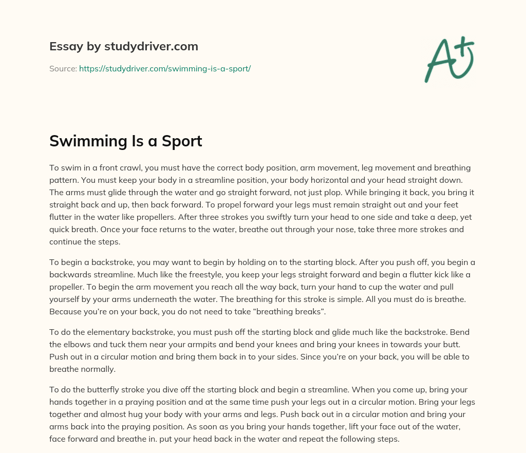 Swimming is a Sport essay