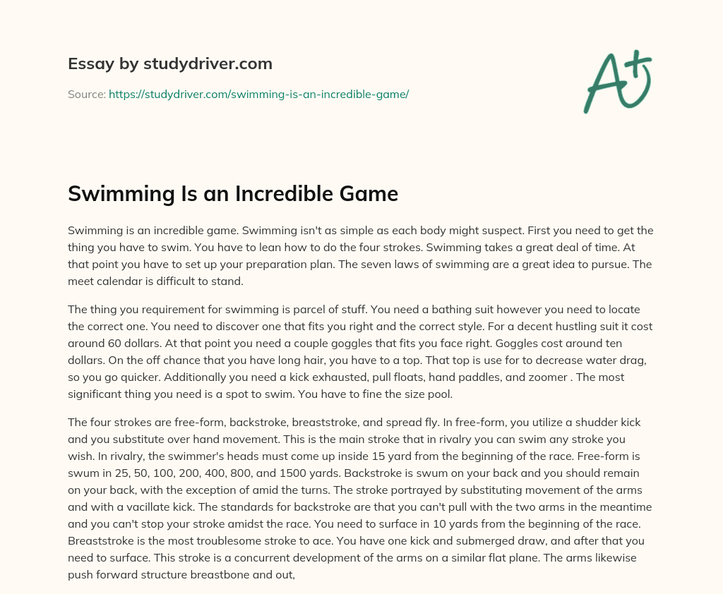 Swimming is an Incredible Game essay