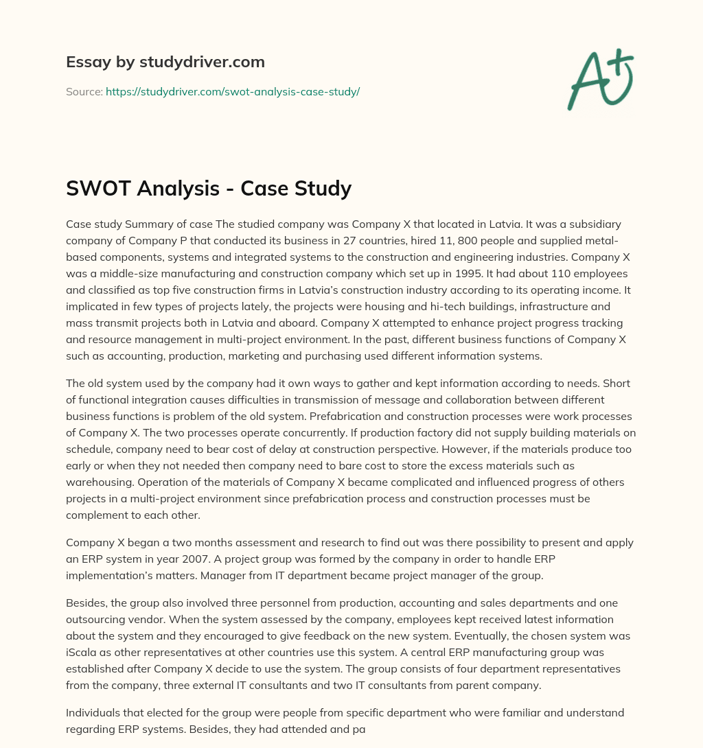 SWOT Analysis – Case Study essay