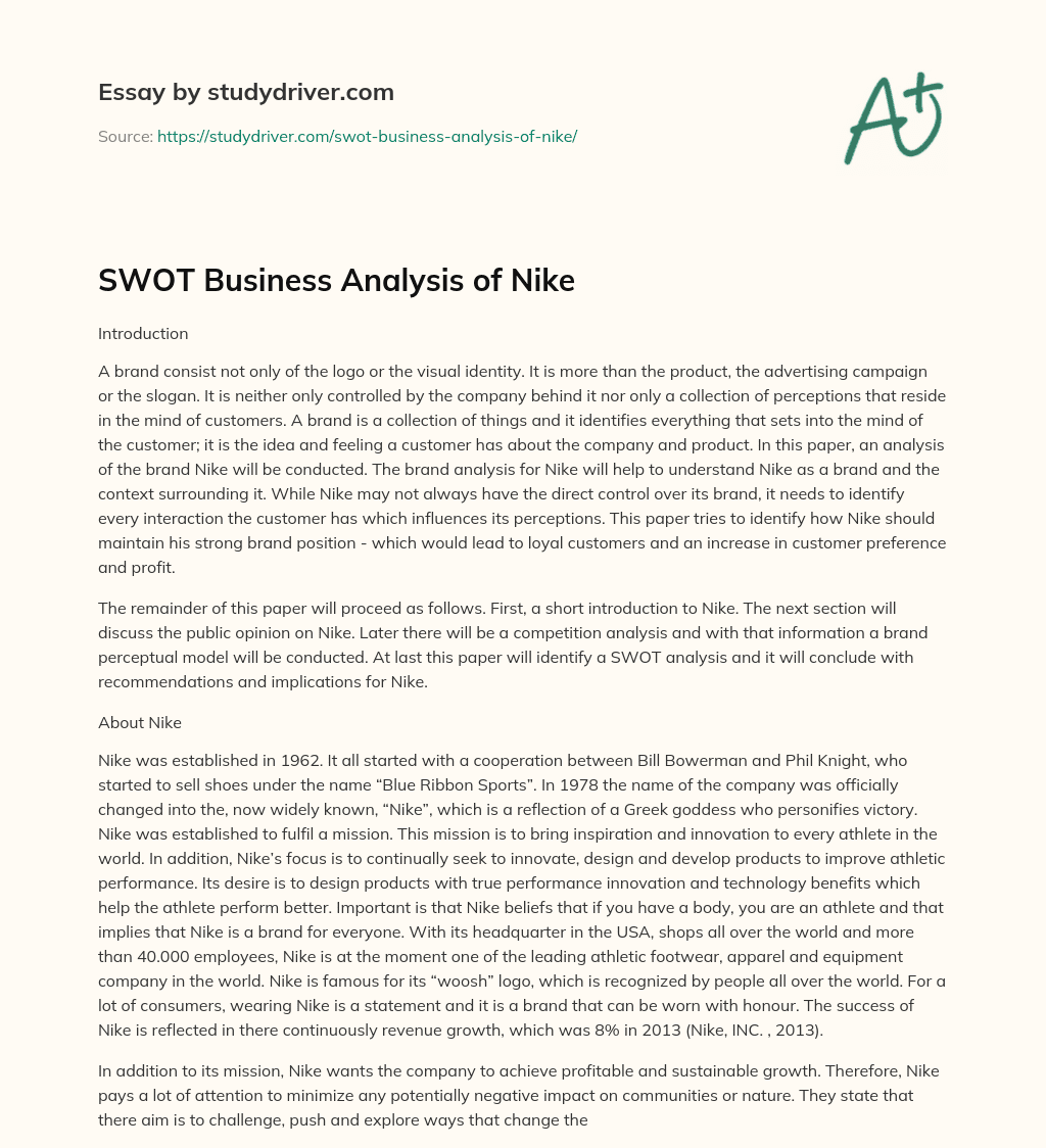 SWOT Business Analysis of Nike essay