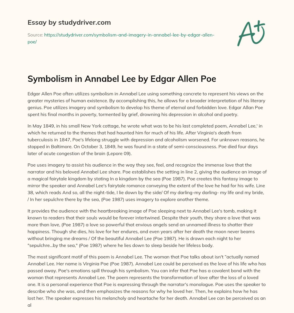 Symbolism in Annabel Lee by Edgar Allen Poe essay