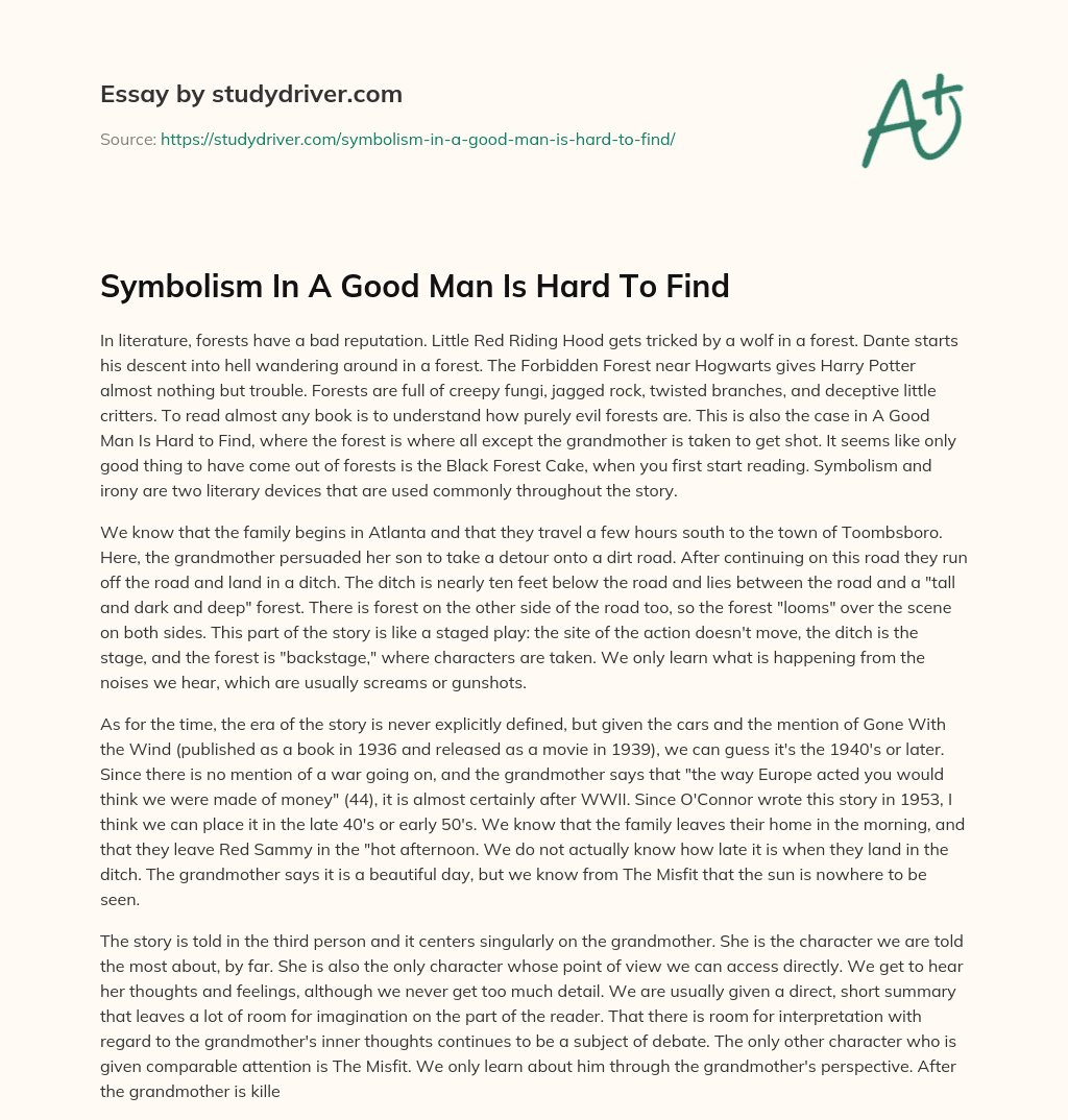 Symbolism in a Good Man is Hard to Find essay