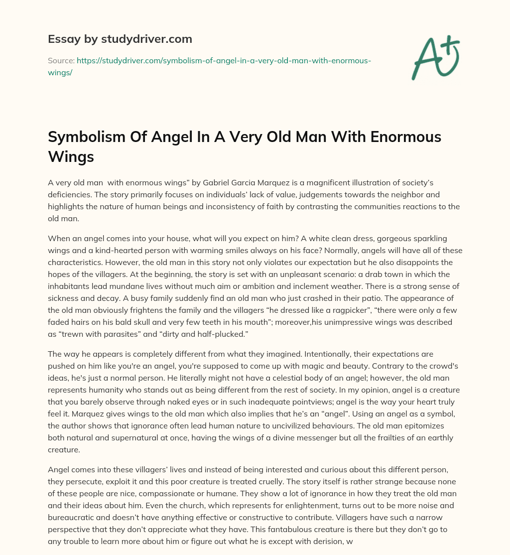 Symbolism of Angel in a very Old Man with Enormous Wings essay