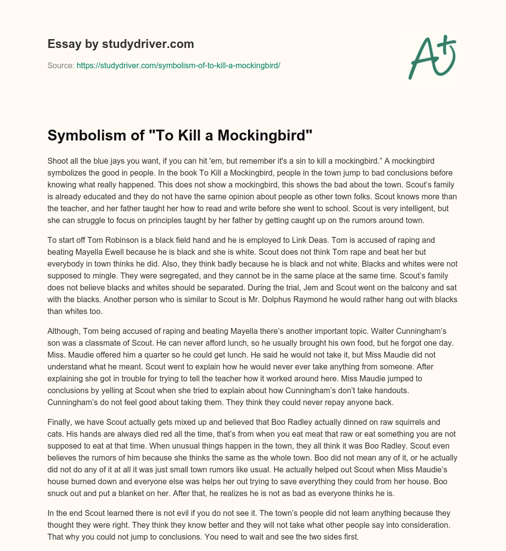 Symbolism of “To Kill a Mockingbird” essay