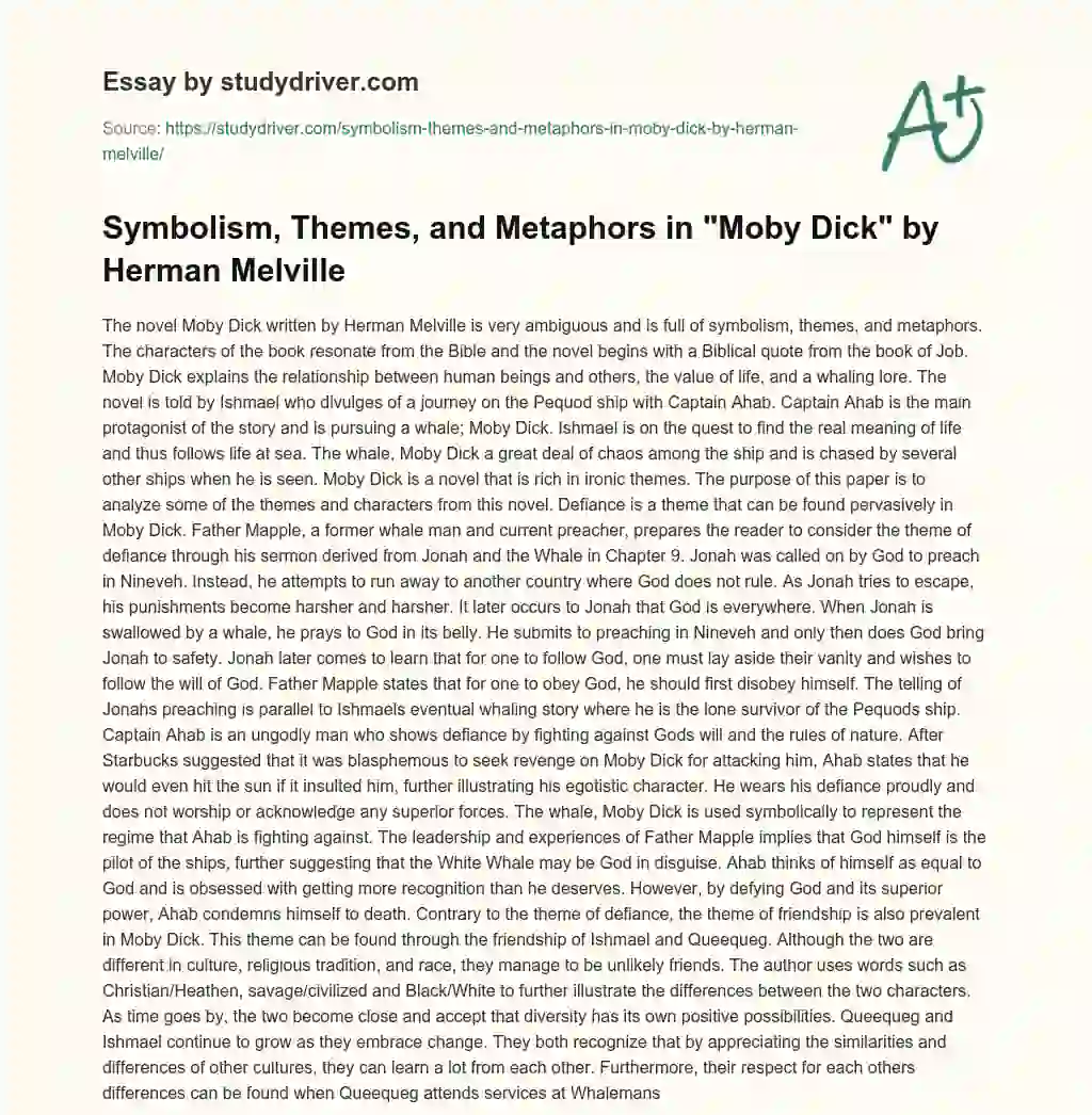 Symbolism, Themes, and Metaphors in “Moby Dick” by Herman Melville essay