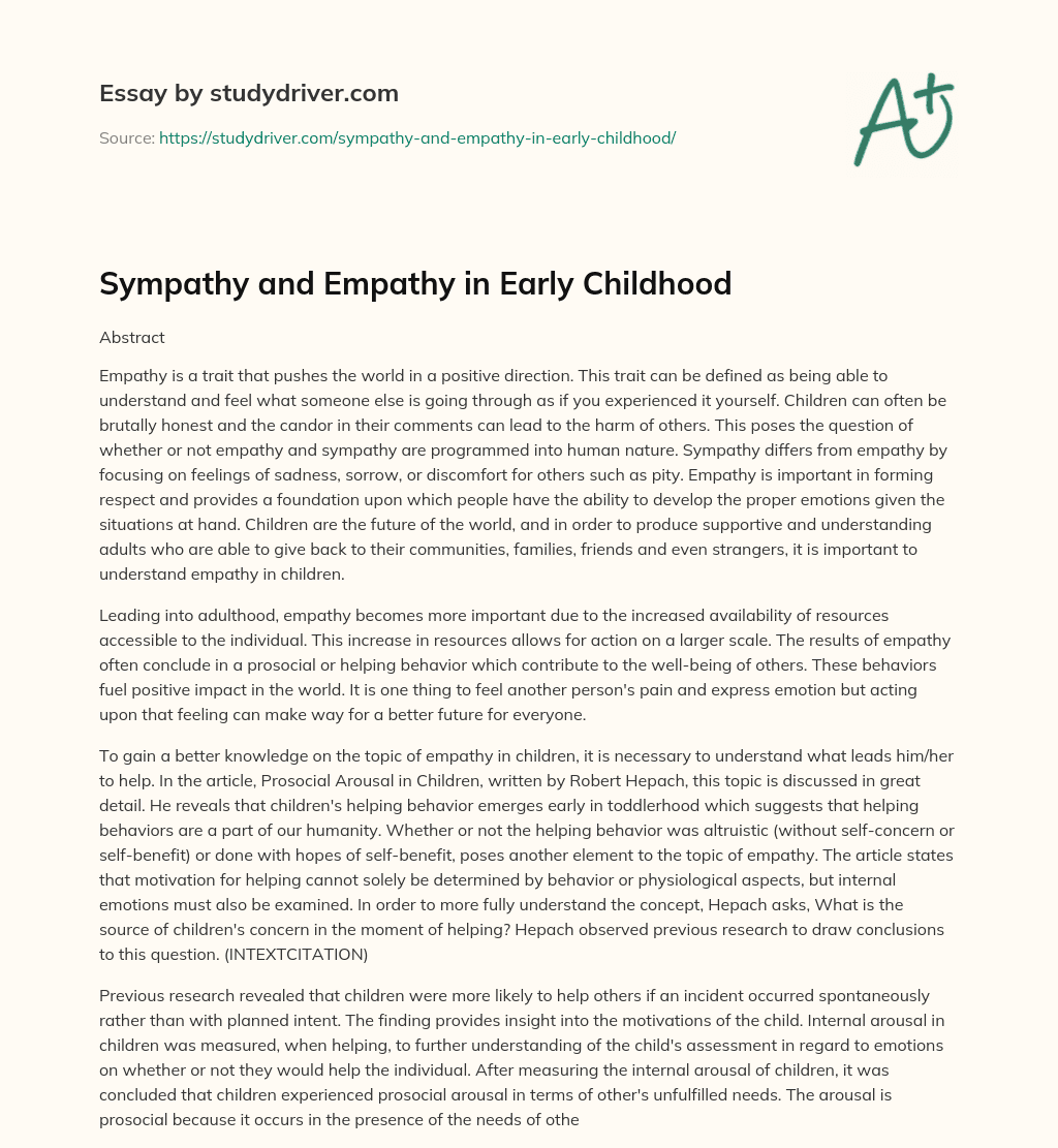 Sympathy and Empathy in Early Childhood essay