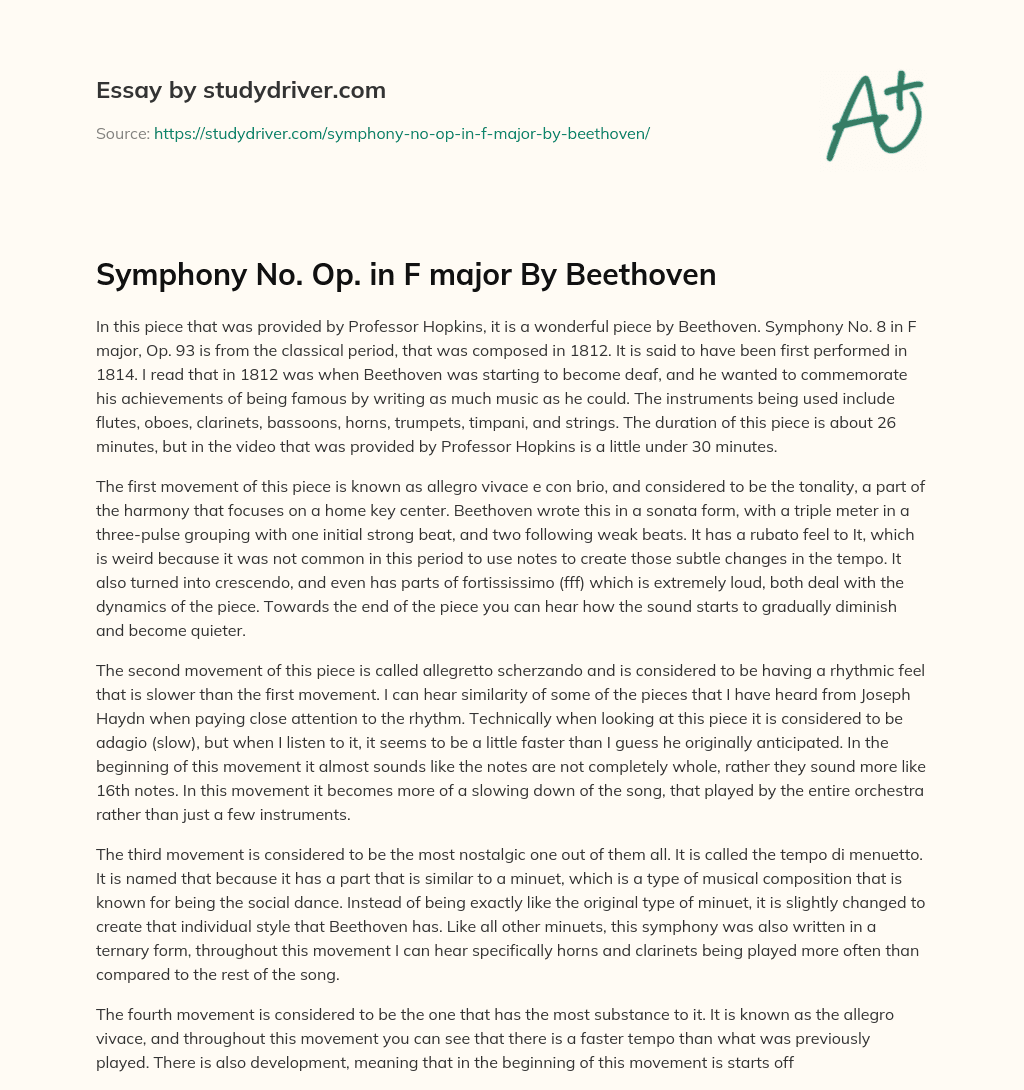 Symphony No. Op. in F Major by Beethoven essay