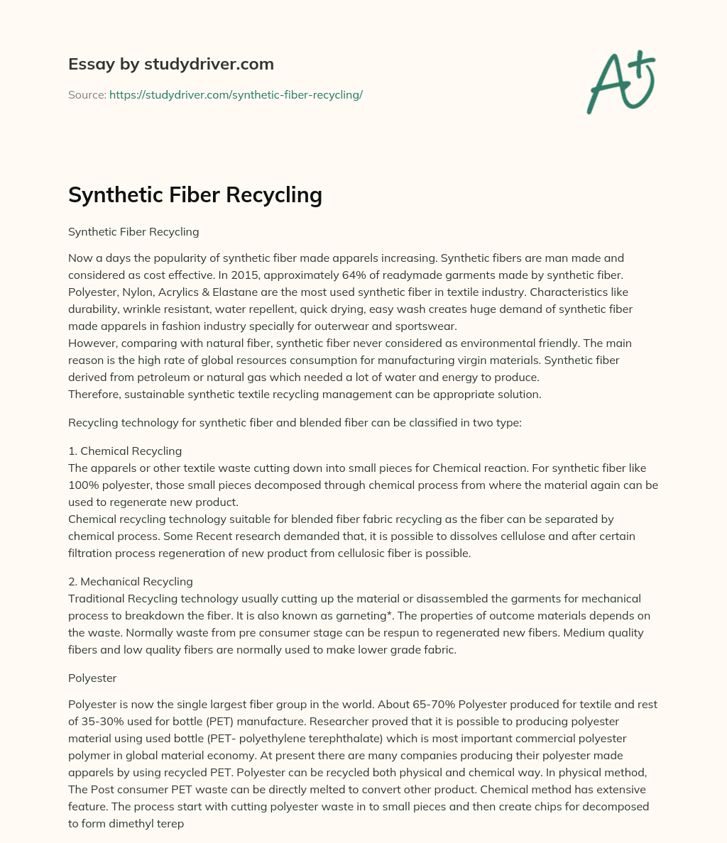 Synthetic Fiber Recycling essay
