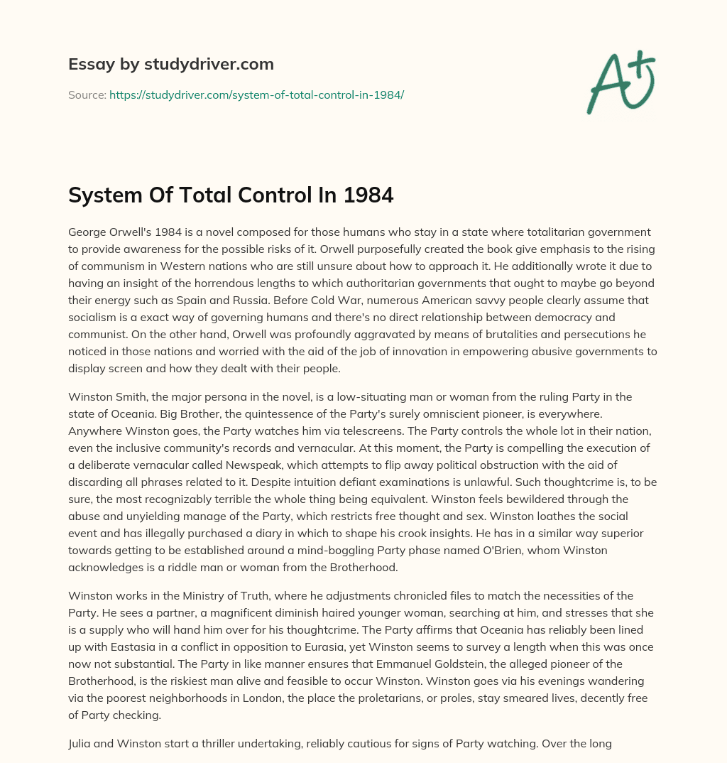 System of Total Control in 1984 essay
