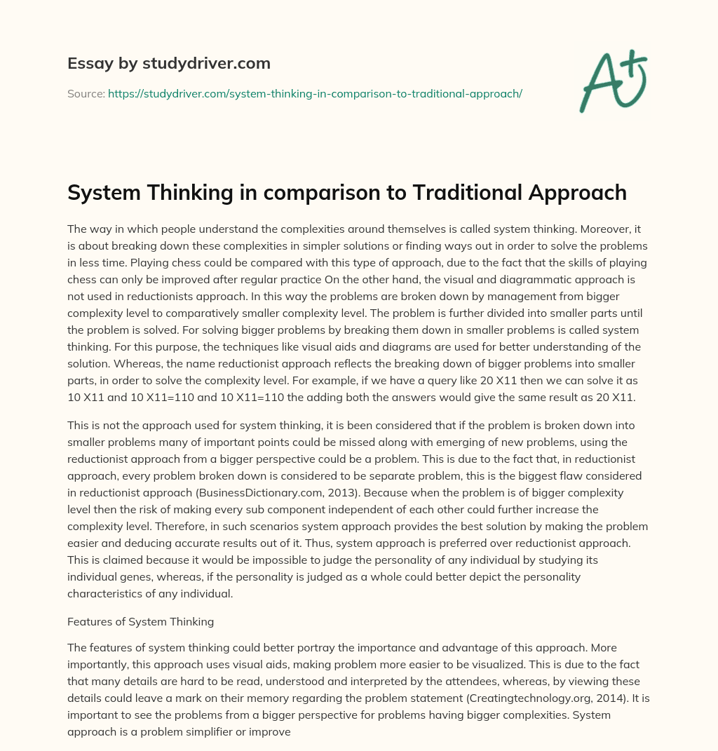 System Thinking in Comparison to Traditional Approach essay