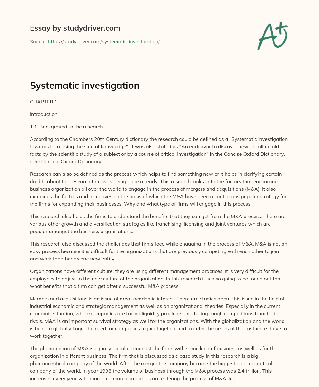 Systematic Investigation essay