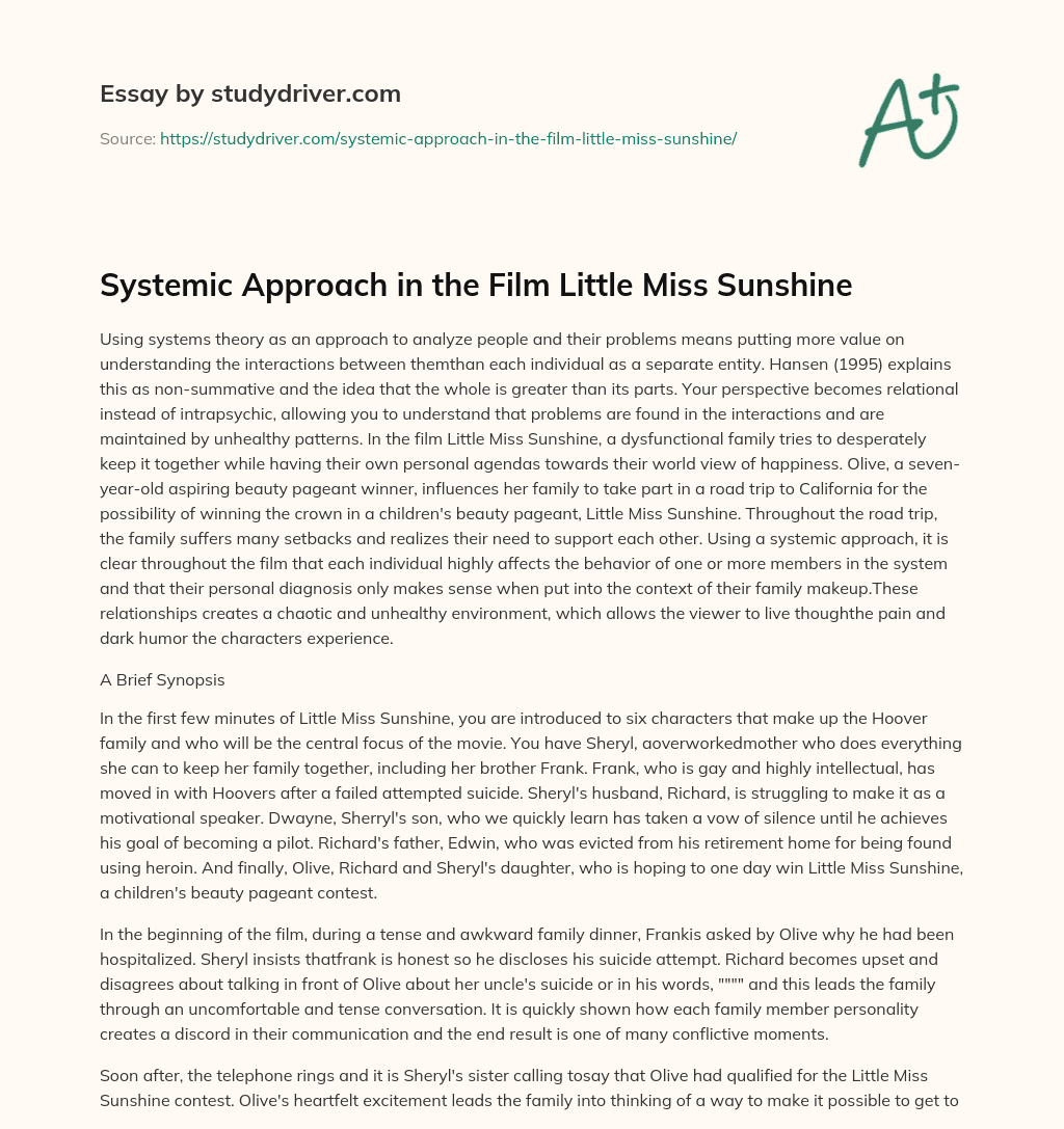 Systemic Approach in the Film Little Miss Sunshine essay