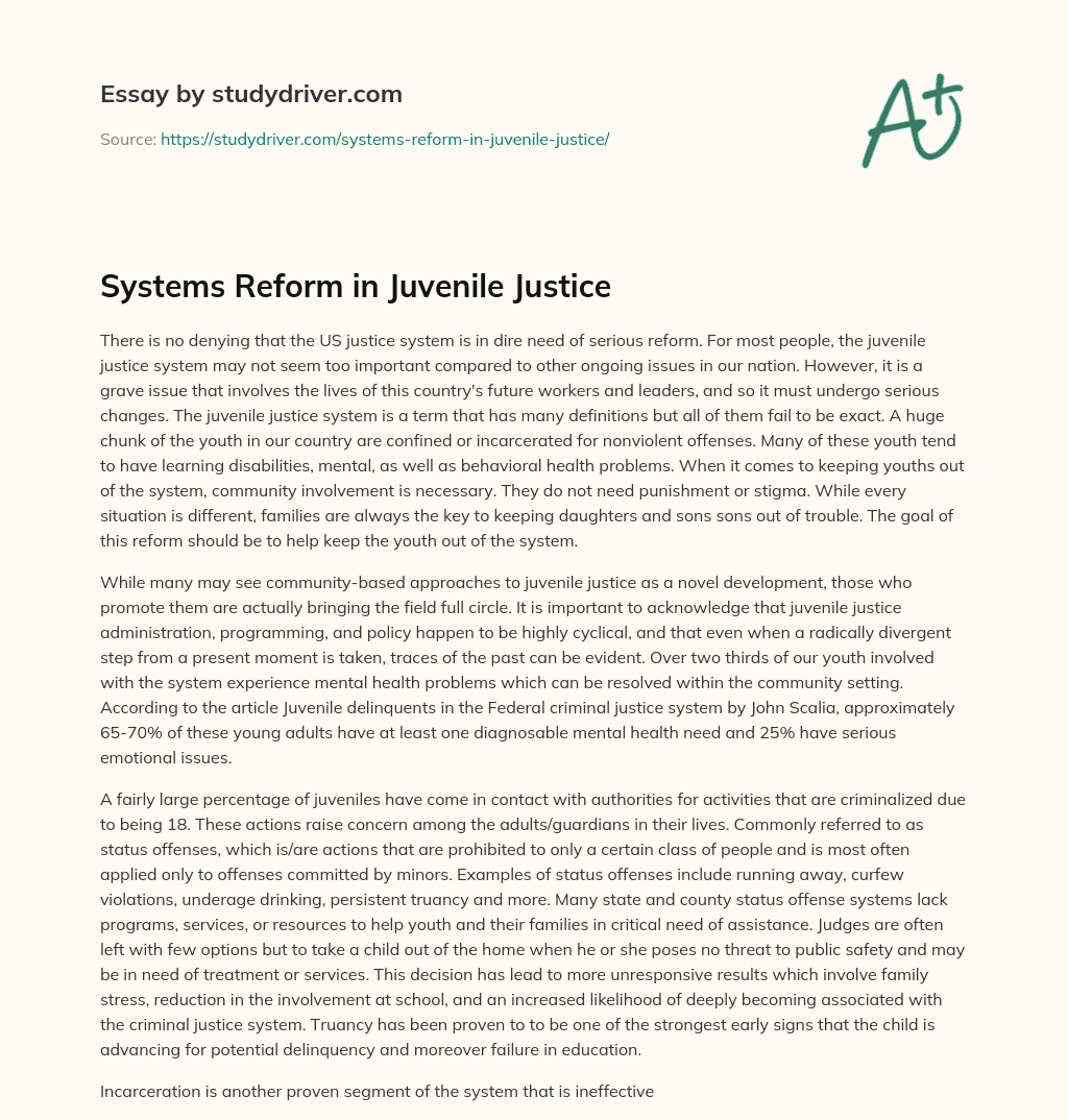 Systems Reform in Juvenile Justice essay