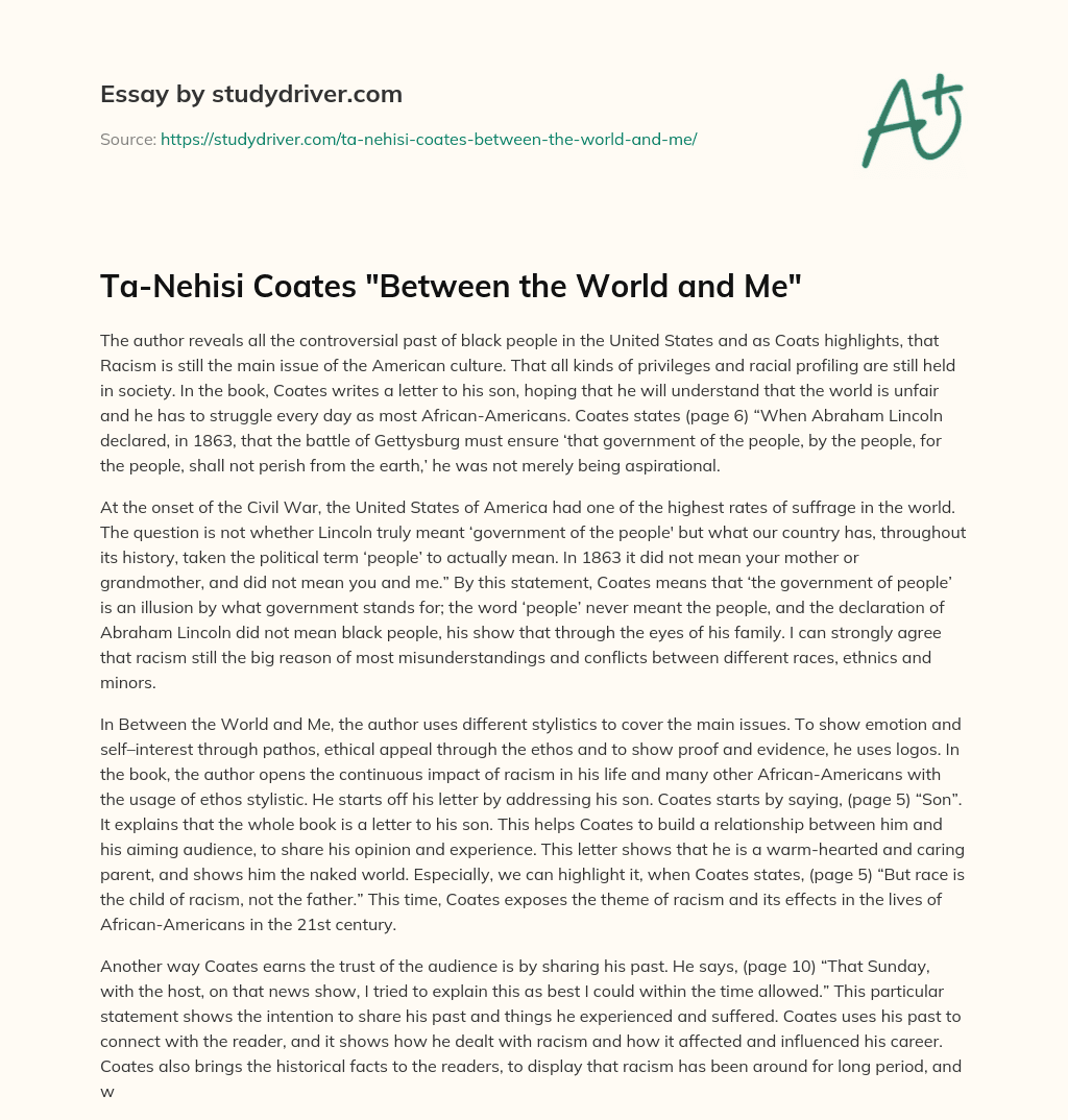 Ta-Nehisi Coates “Between the World and Me” essay