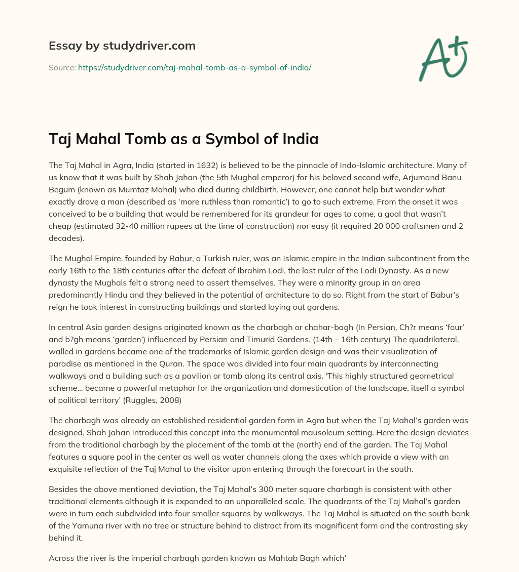 Taj Mahal Tomb as a Symbol of India essay