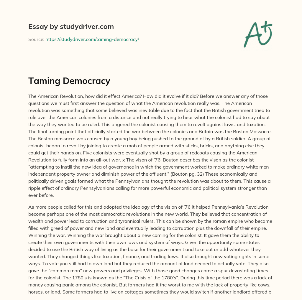 Taming Democracy essay