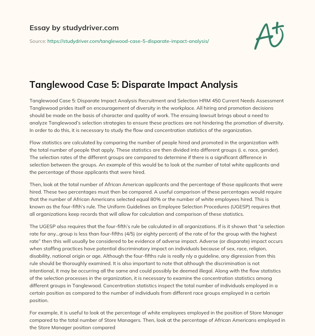Tanglewood Case 5: Disparate Impact Analysis essay