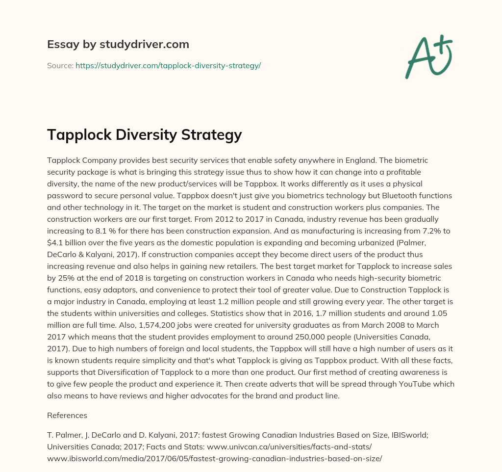 Tapplock Diversity Strategy essay