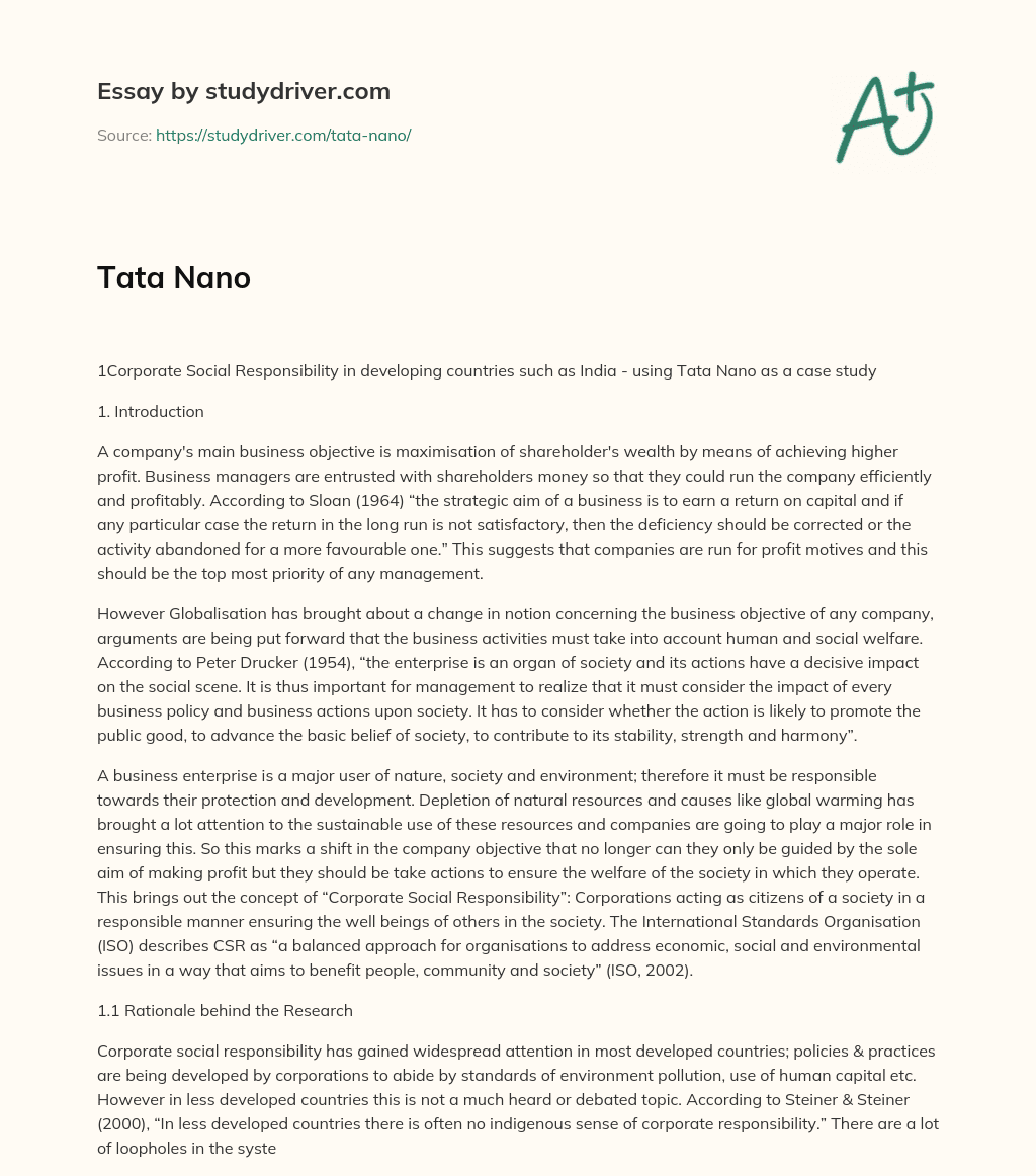 Tata Nano essay