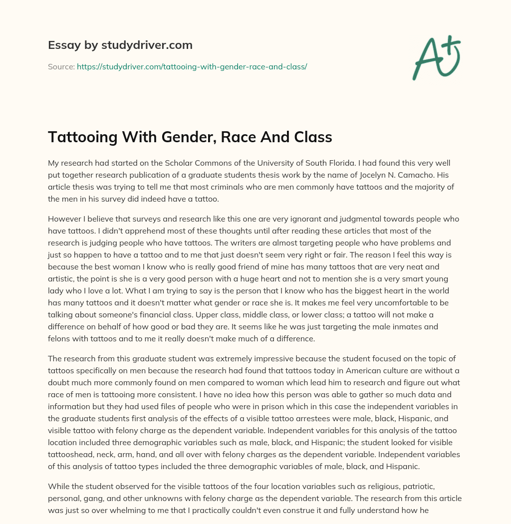 Tattooing with Gender, Race and Class essay