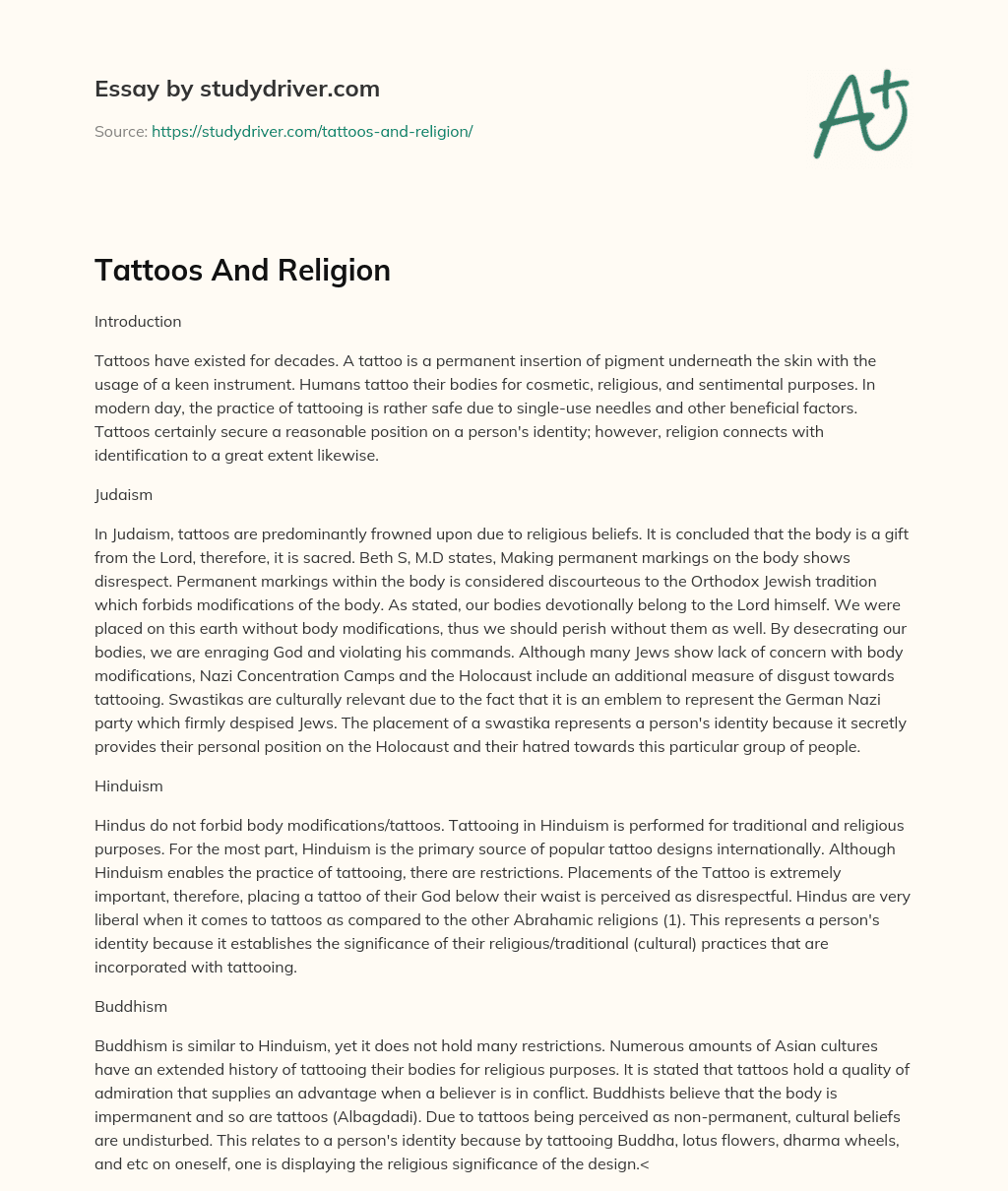 Tattoos and Religion essay