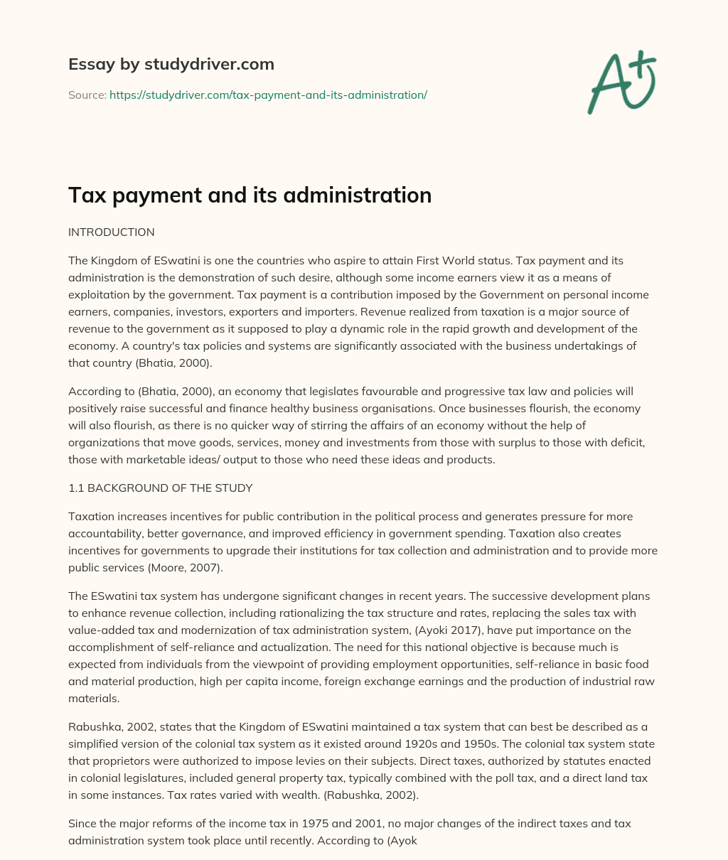 Tax Payment and its Administration essay