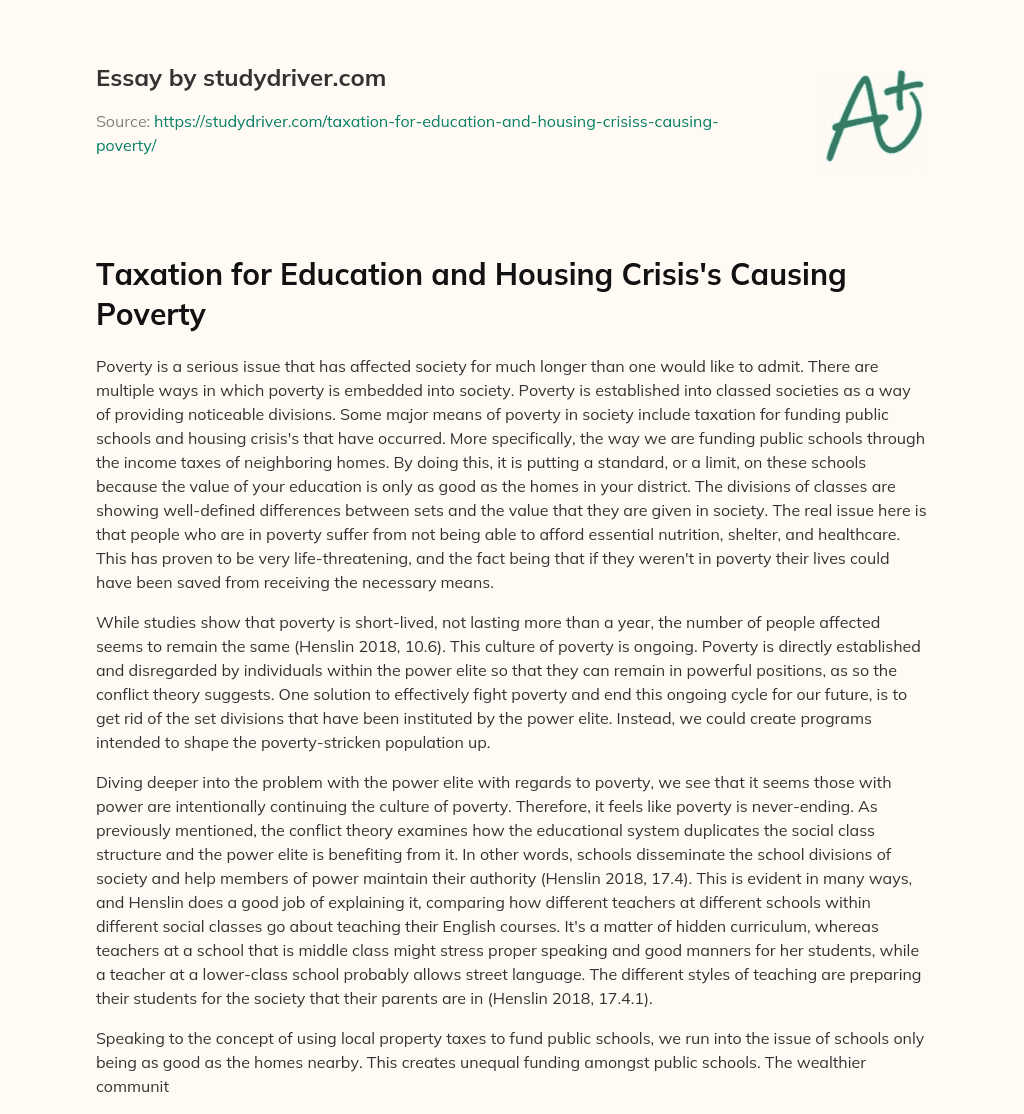 Taxation for Education and Housing Crisis’s Causing Poverty essay