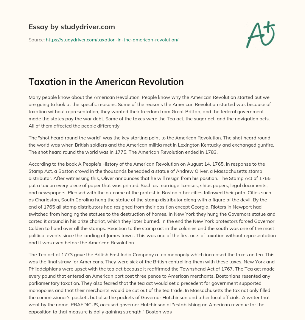 Taxation in the American Revolution essay
