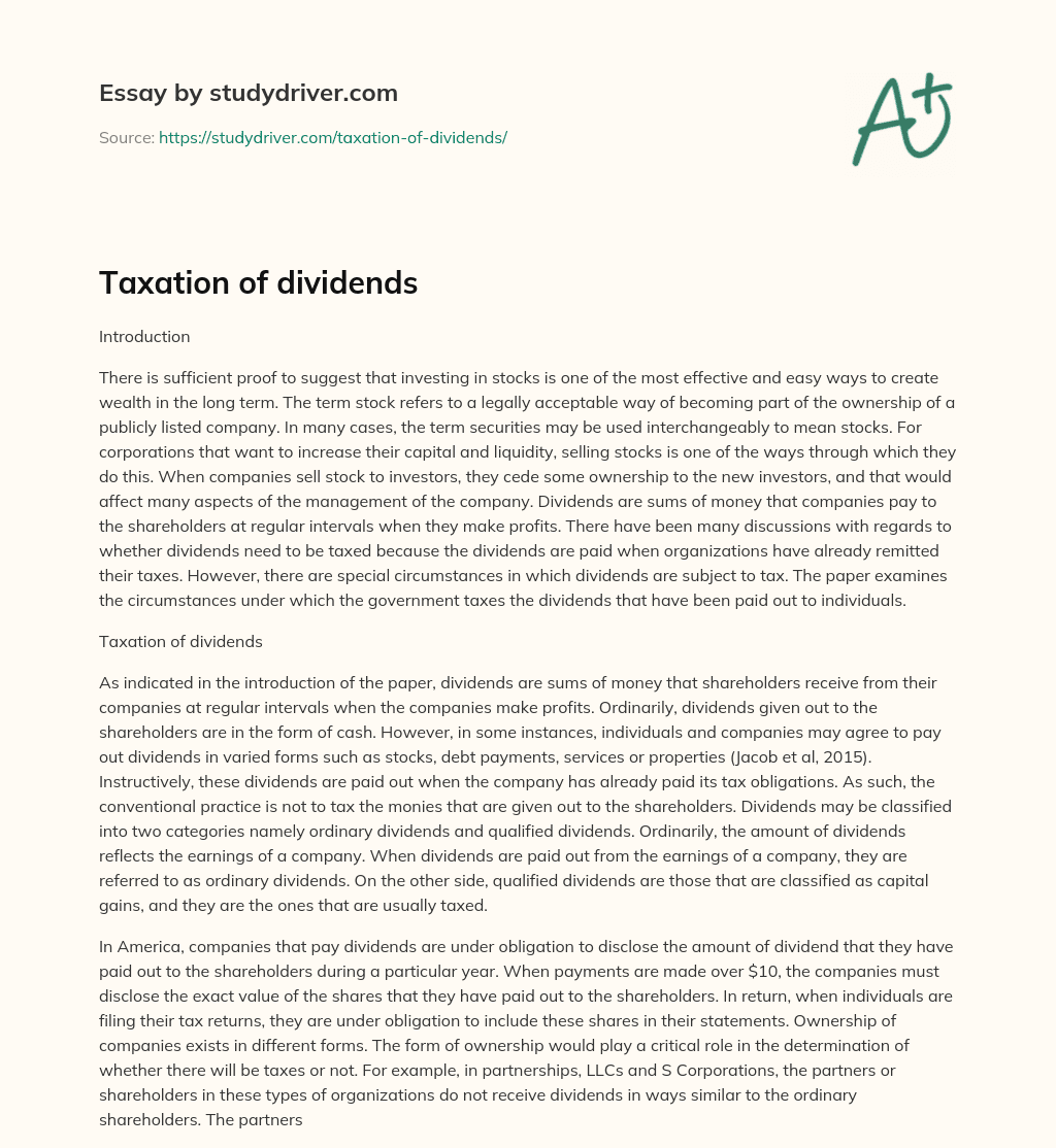 Taxation of Dividends essay