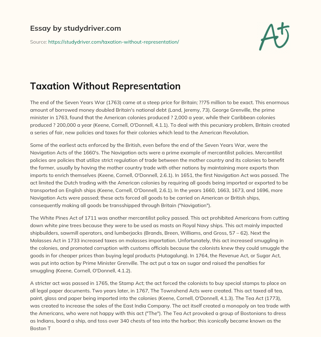 Taxation Without Representation essay