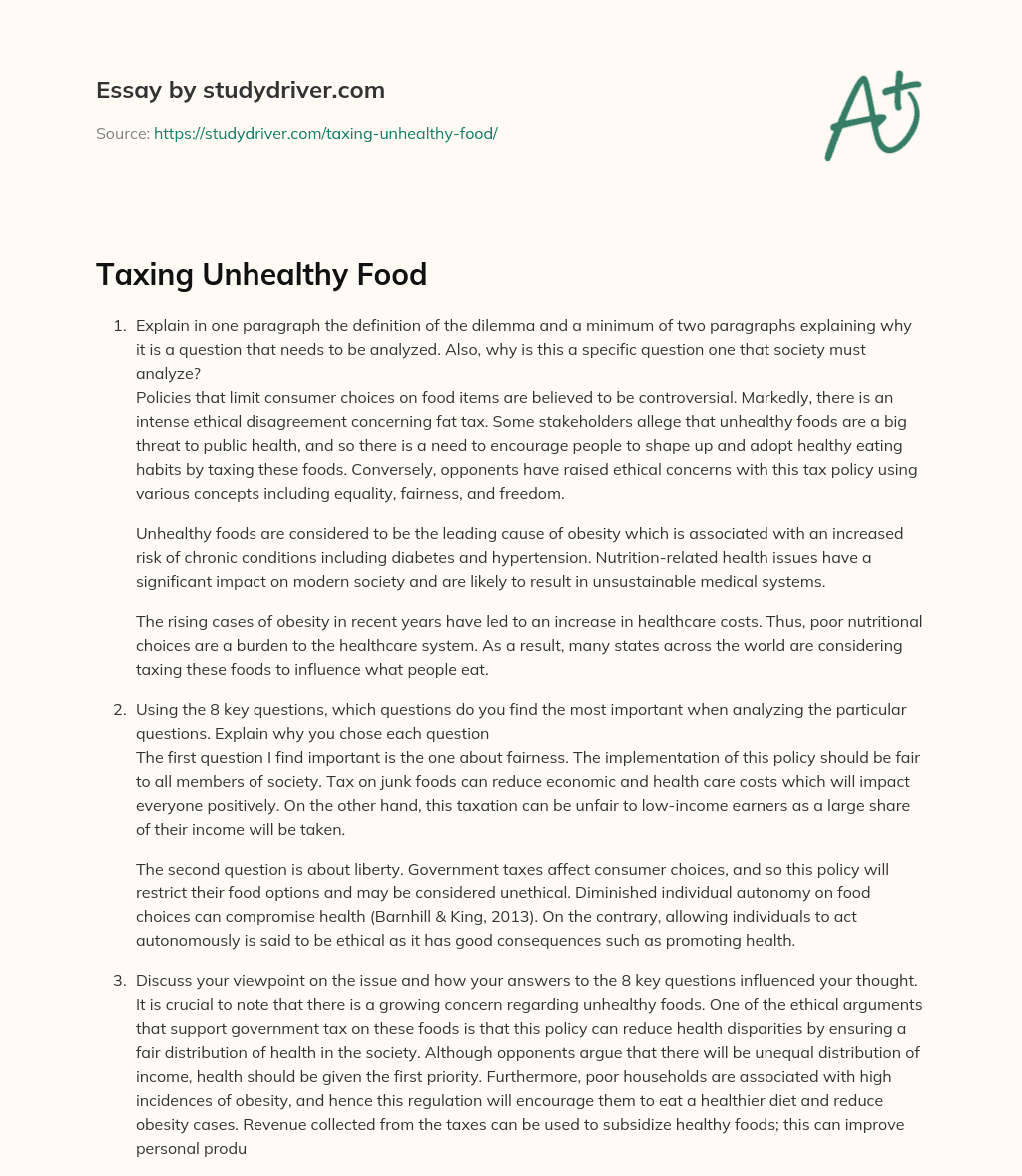 Taxing Unhealthy Food essay