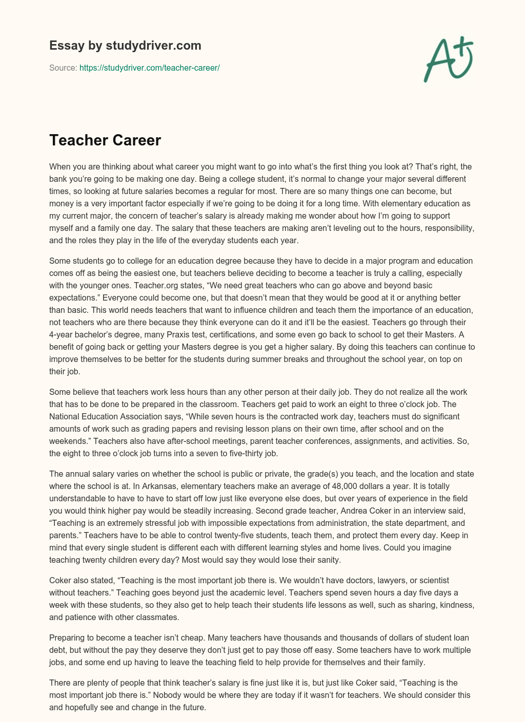 Teacher Career essay