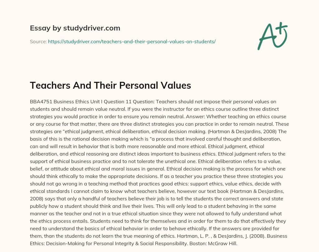 Teachers and their Personal Values essay