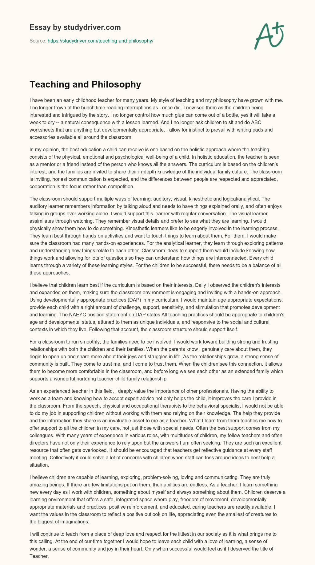 Teaching and Philosophy essay