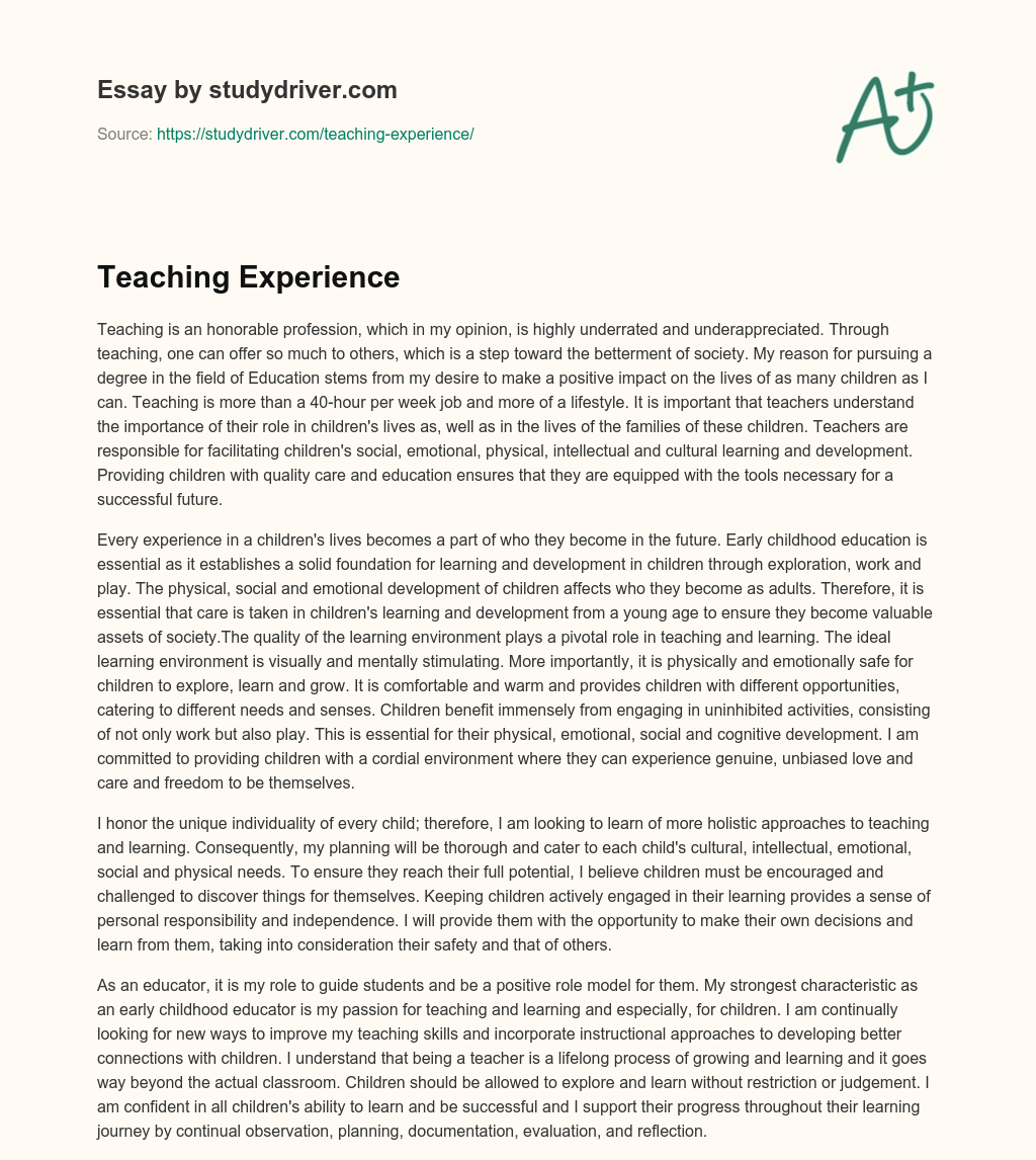Teaching Experience essay