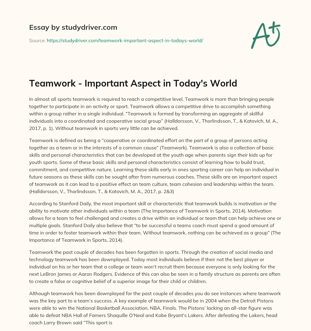 Teamwork – Important Aspect in Today’s World essay