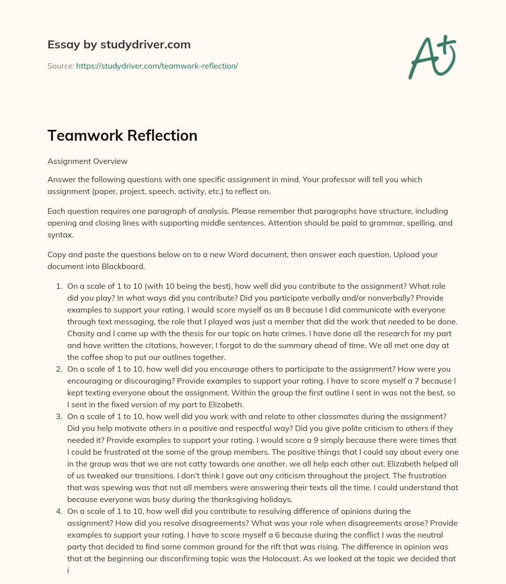 Teamwork Reflection essay