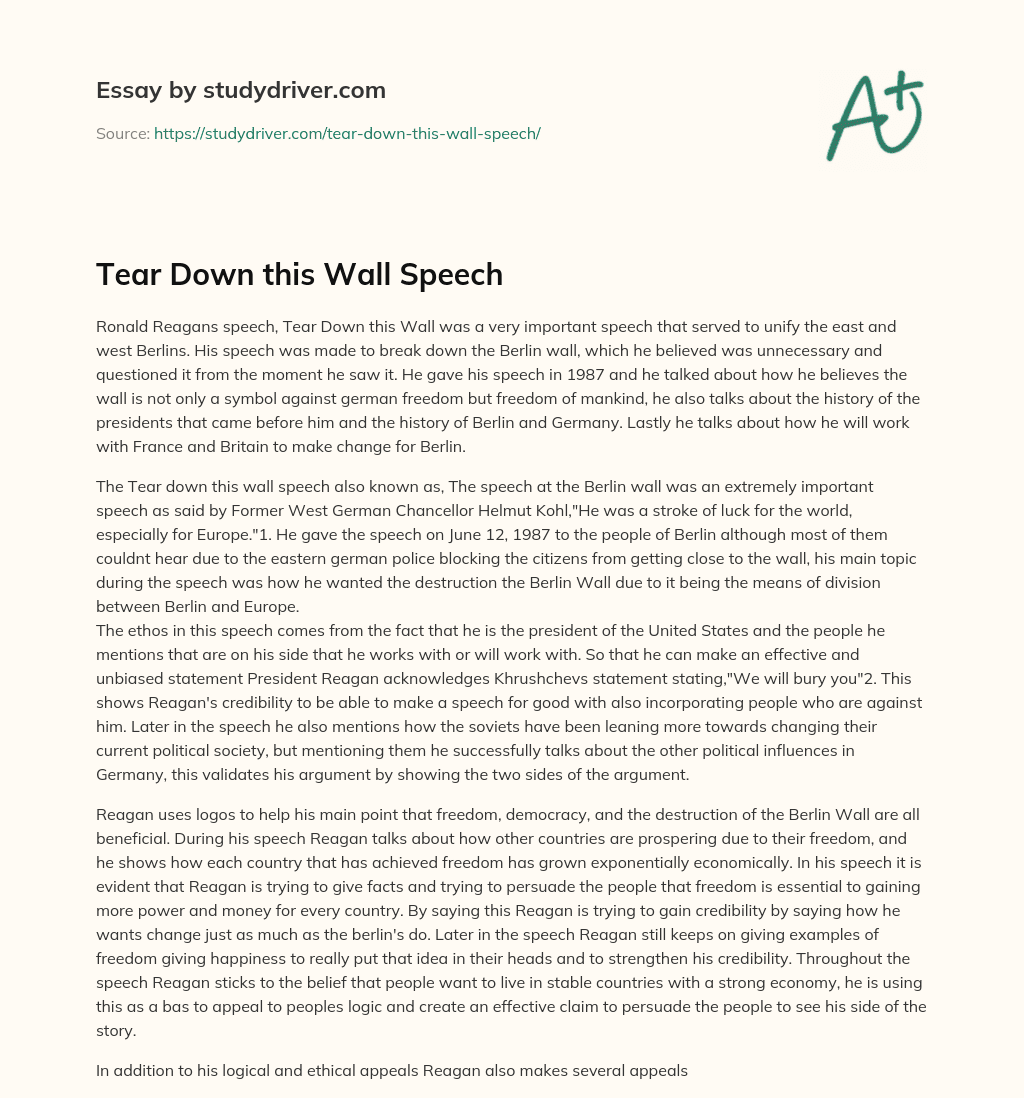 Tear down this Wall Speech essay