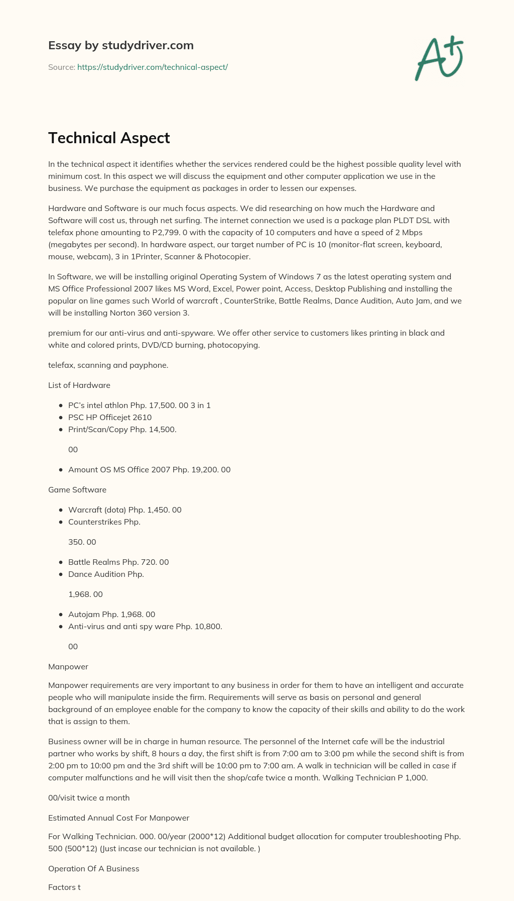 Technical Aspect essay