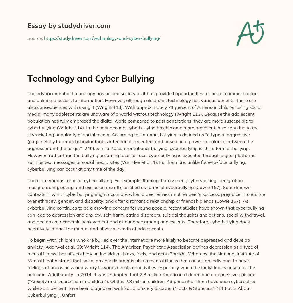 Technology and Cyber Bullying essay