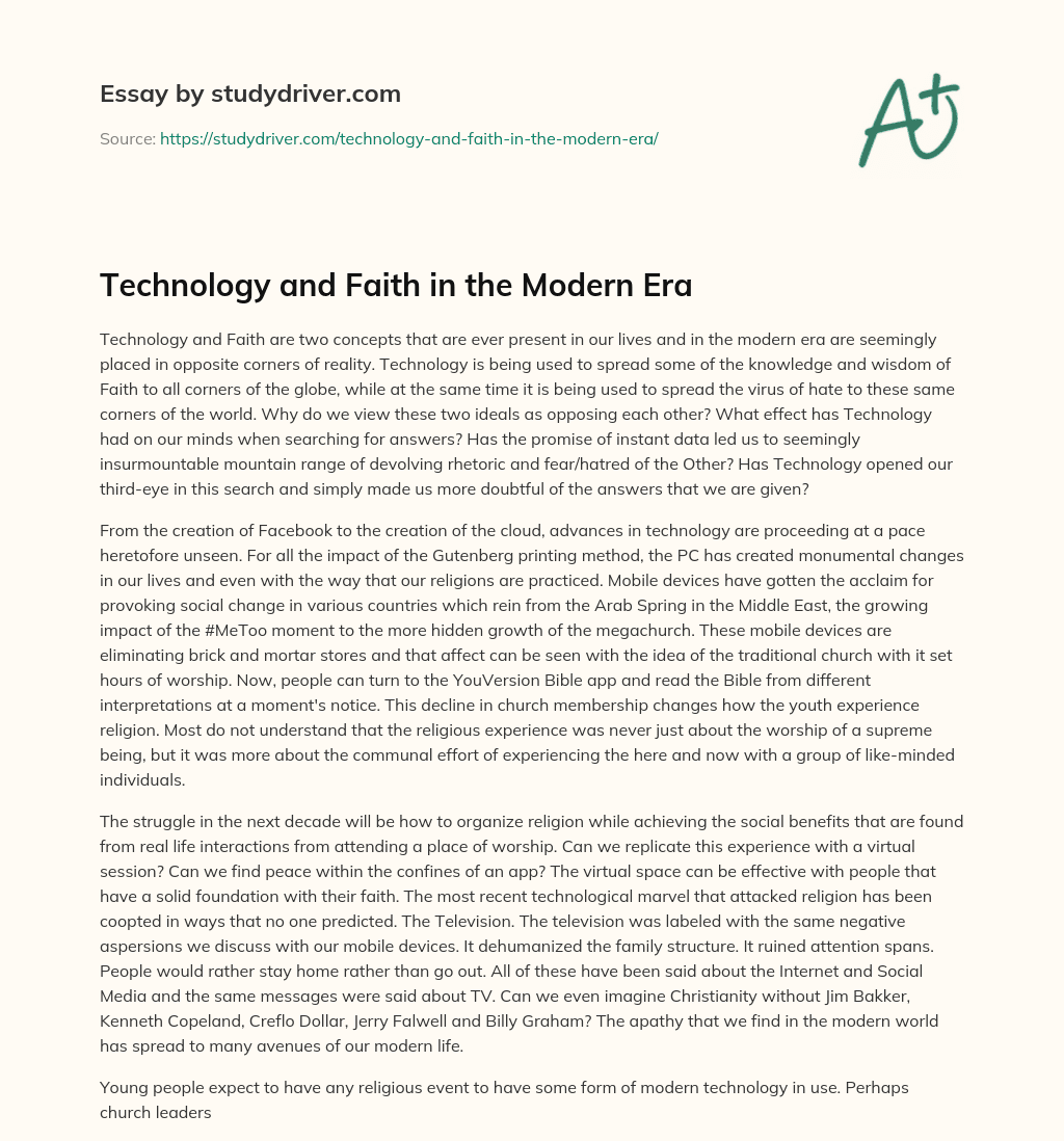 Technology and Faith in the Modern Era essay