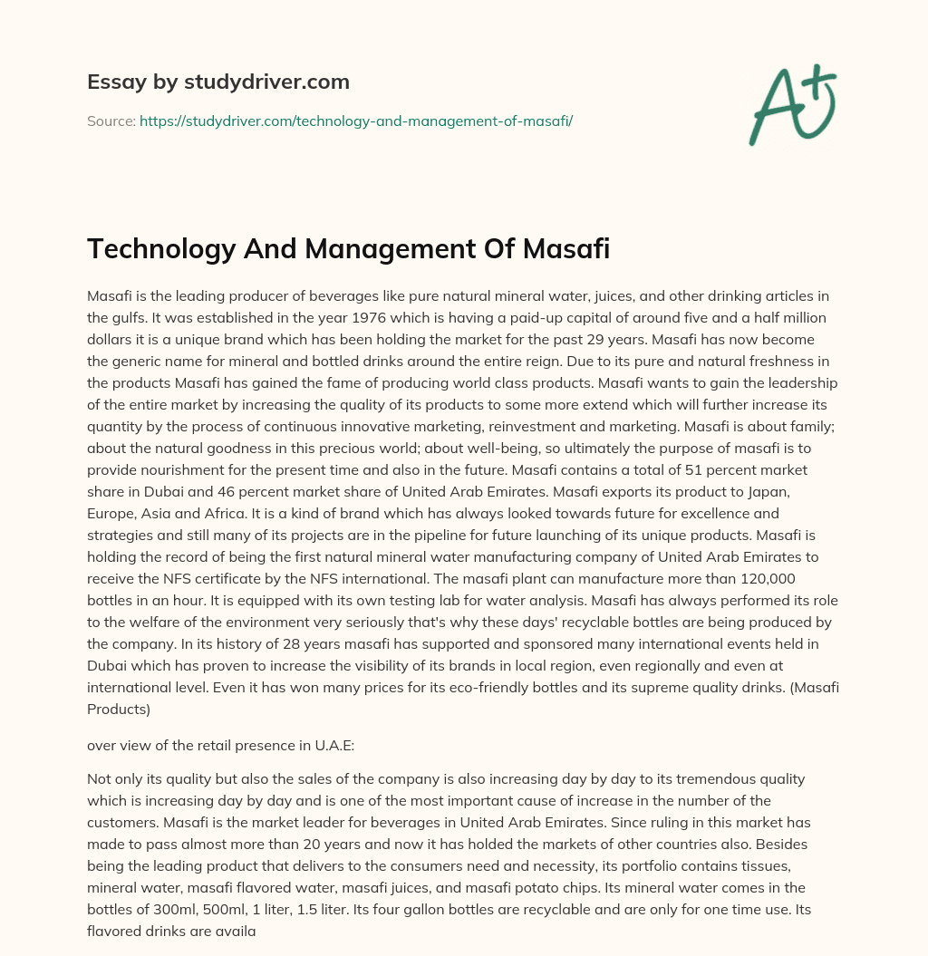 Technology and Management of Masafi essay