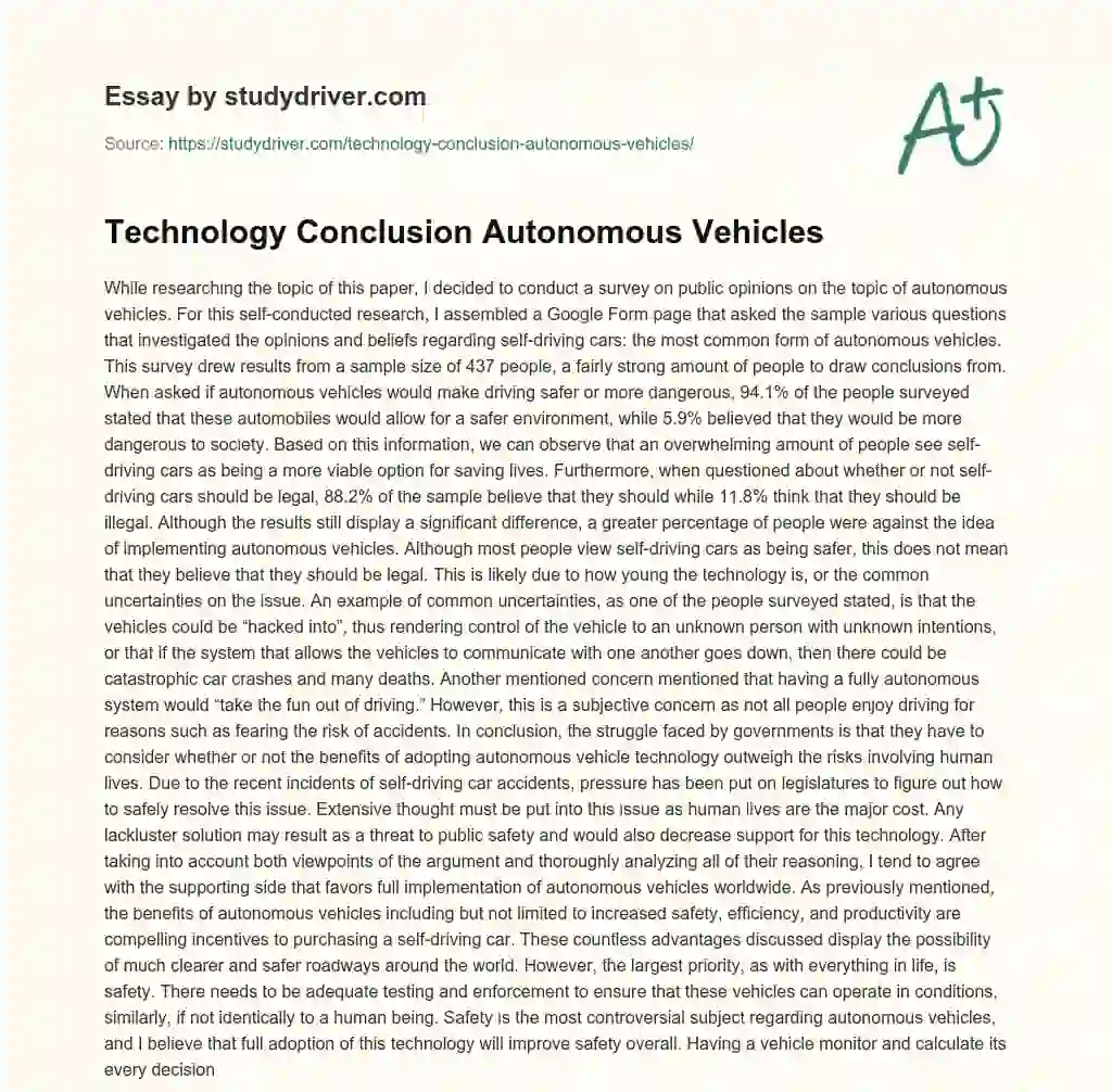 Technology Conclusion Autonomous Vehicles essay