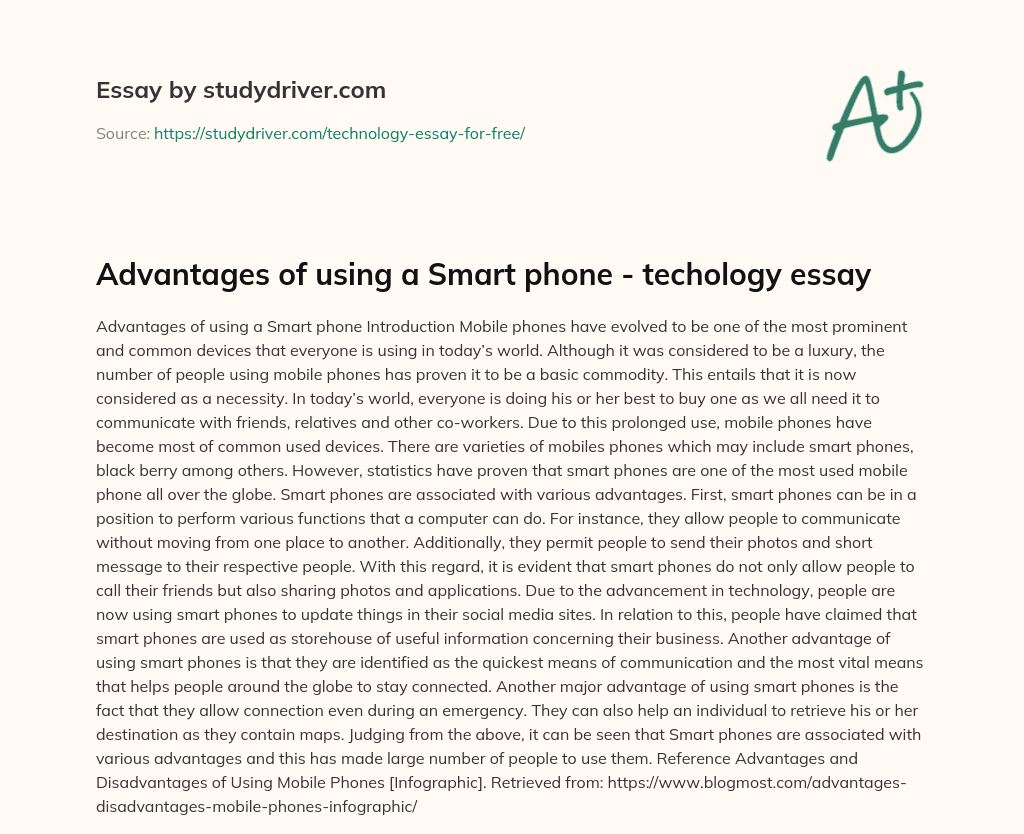Advantages of Using a Smart Phone – Techology Essay essay