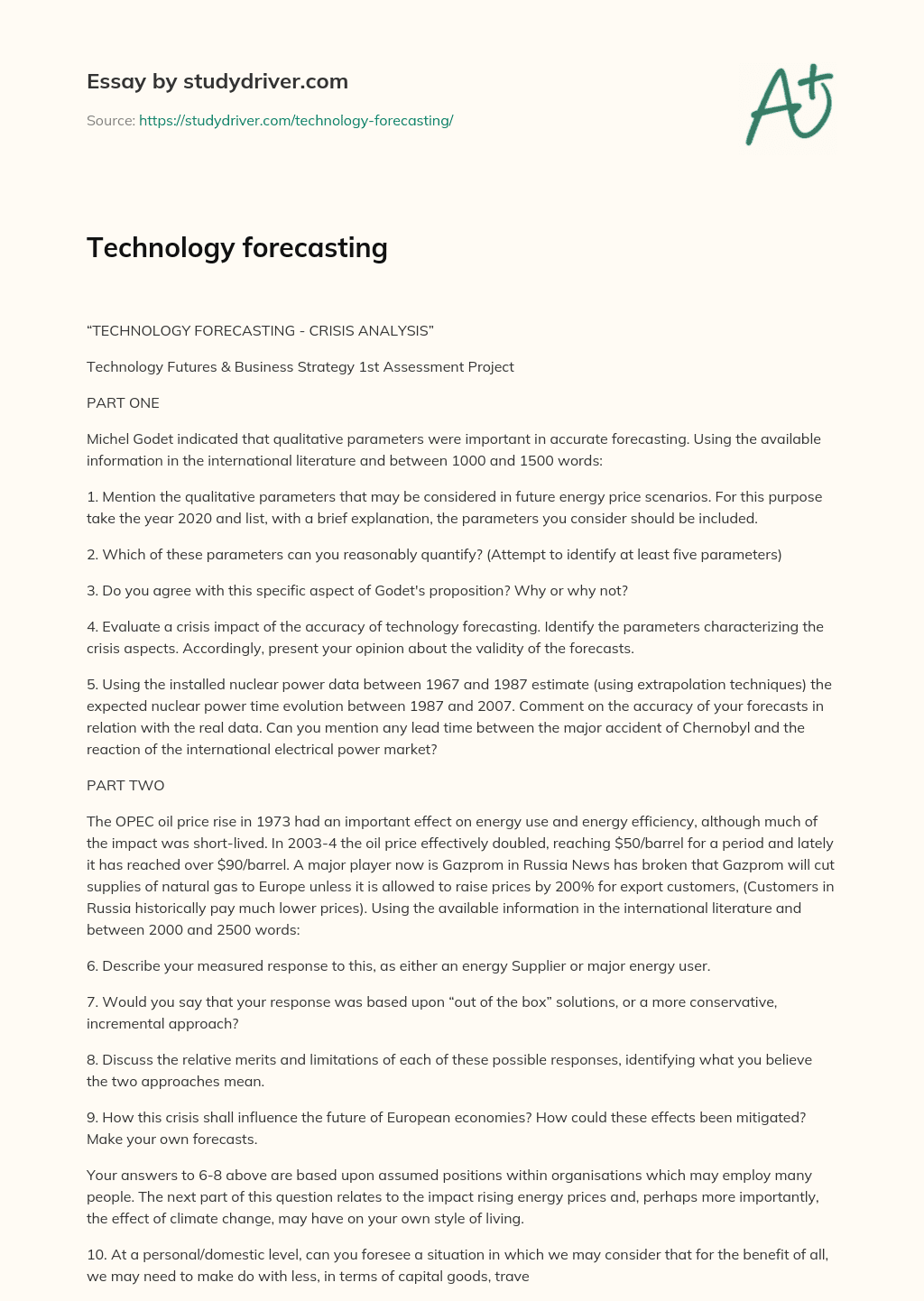 Technology Forecasting essay