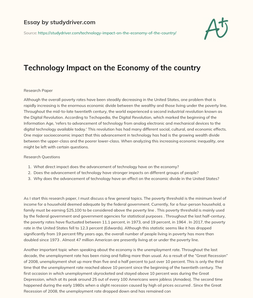 Technology Impact on the Economy of the Country essay