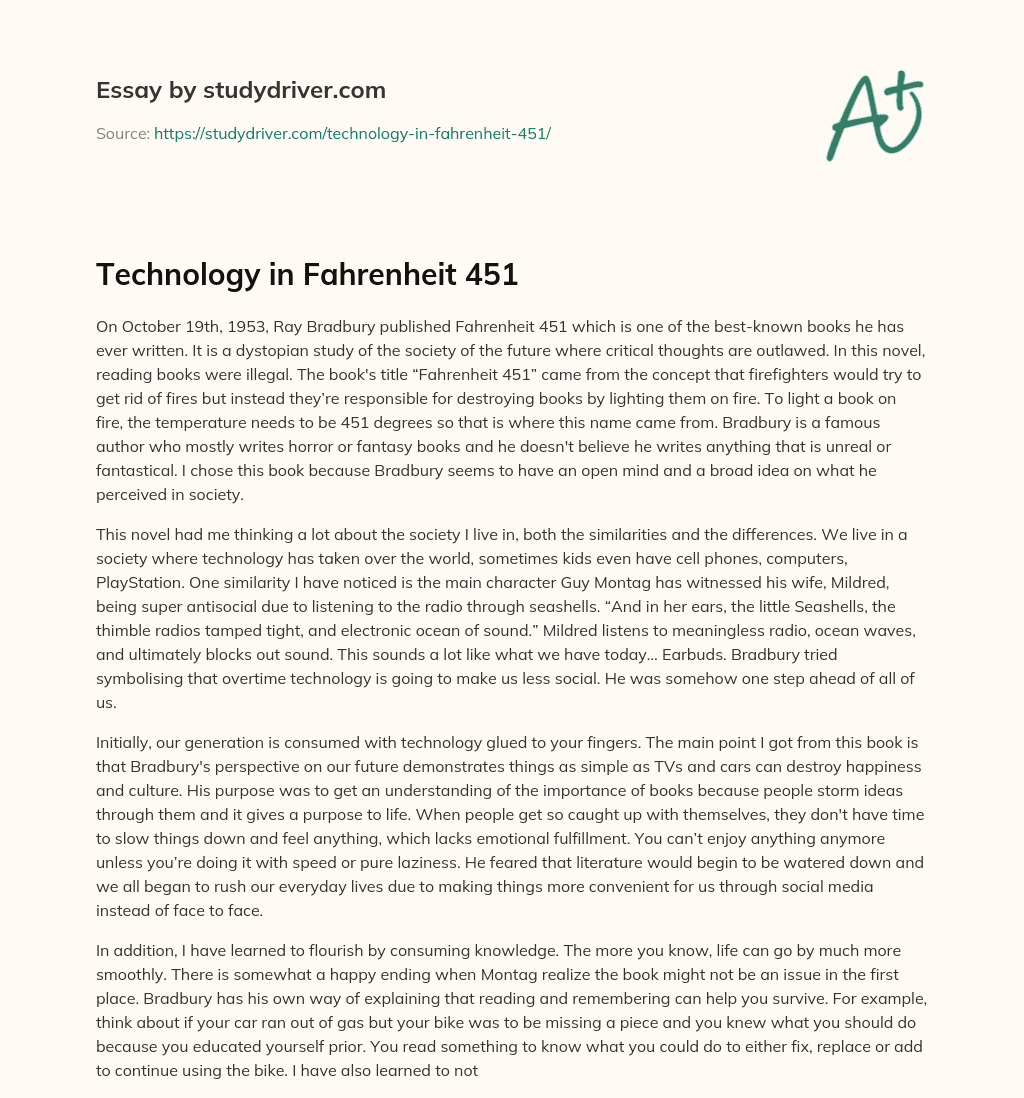 Technology in Fahrenheit 451 essay