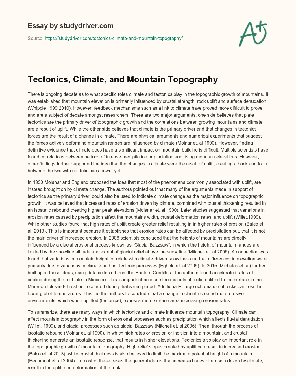 Tectonics, Climate, and Mountain Topography essay