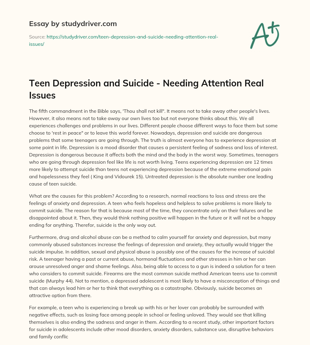 Teen Depression and Suicide – Needing Attention Real Issues essay