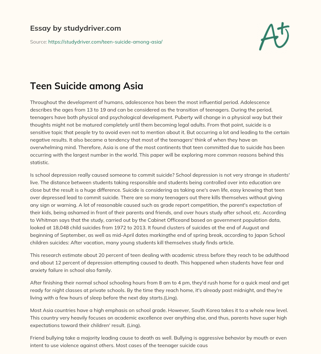 Teen Suicide Among Asia essay